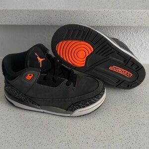 Jordan 3 Retro (TD) Kids Black and Grey with Orange Accent Nike Sneakers Size 9